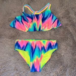 Wonder Nation colorful neon kids bikini swimsuit top Small 6-6X bottoms XS 4-5